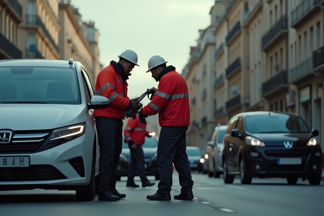 Équipe de dépannage aidant un conducteur en panne à Lyon